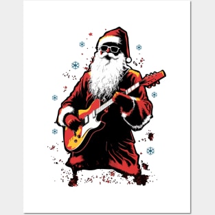 Christmas Guitar Gift Santa Claus Guitarist Funny Guitar Posters and Art